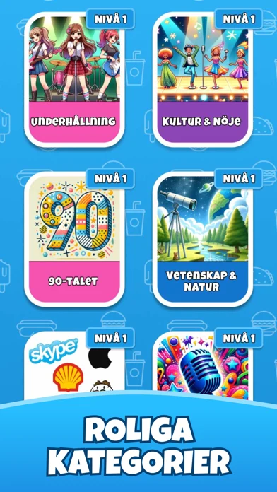 Explore a variety of quiz categories — screenshot from the Swedish TimeBlast app
